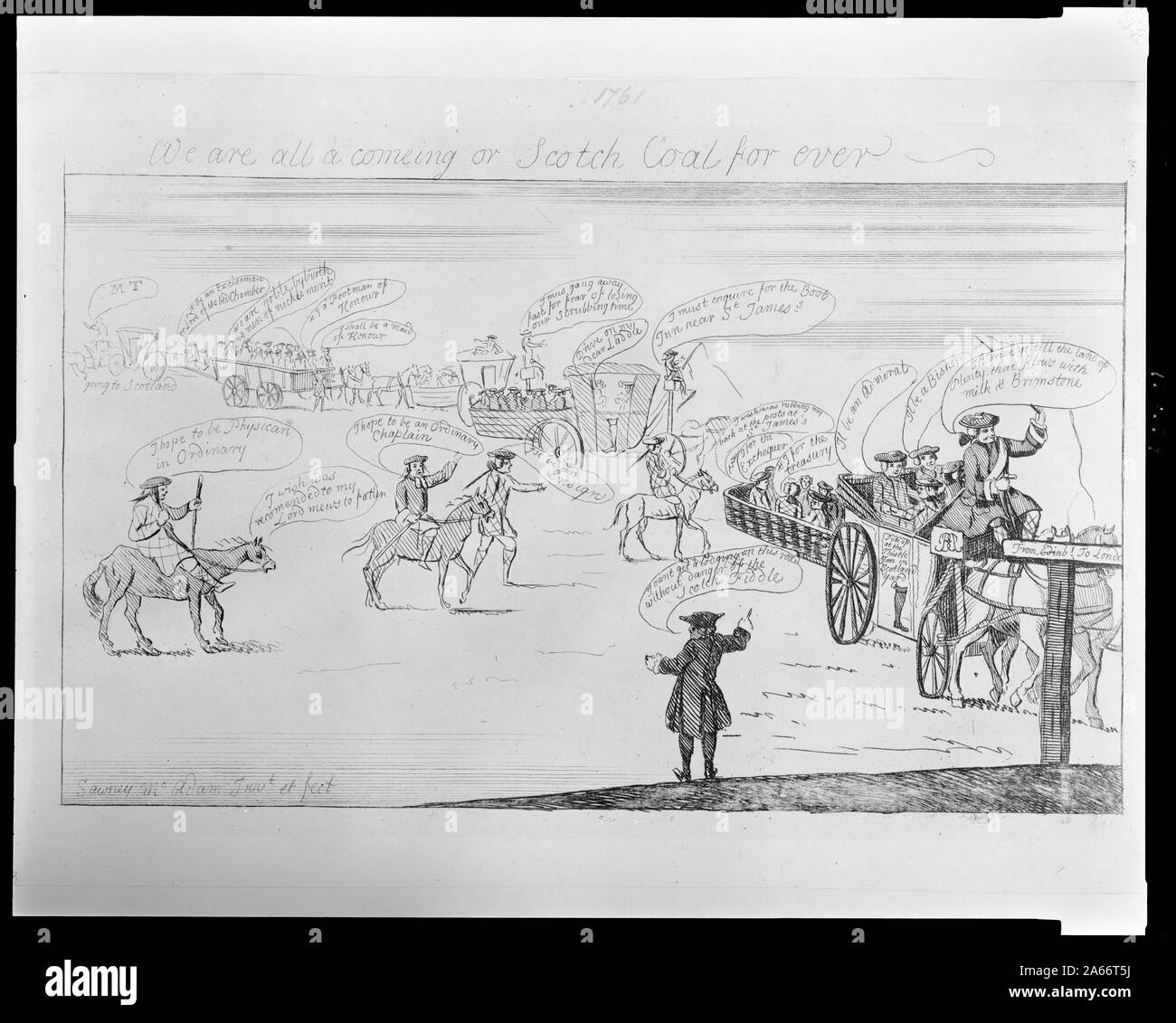 Nous sommes tous un comeing Scotch ou charbon pour jamais Résumé : Cette gravure montre la route de Edinbr. à Londo[n] et de nombreux entraîneurs, chariots, chariots et d'autres, aller vers le sud... (Source : Stephens) Banque D'Images