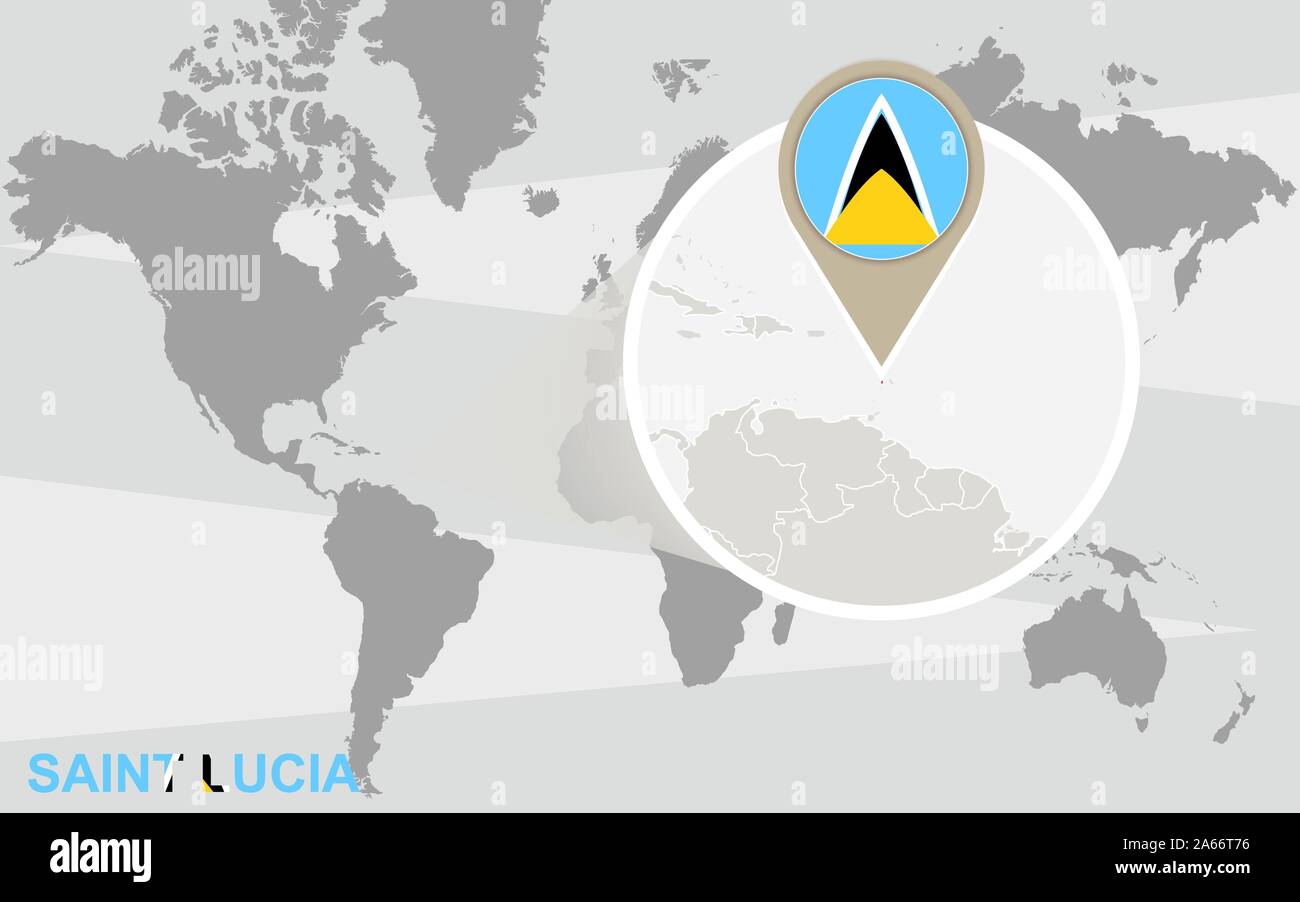 Carte Du Monde Avec Sainte Lucie Grossie Saint Lucia Drapeau Et Carte Image Vectorielle Stock Alamy