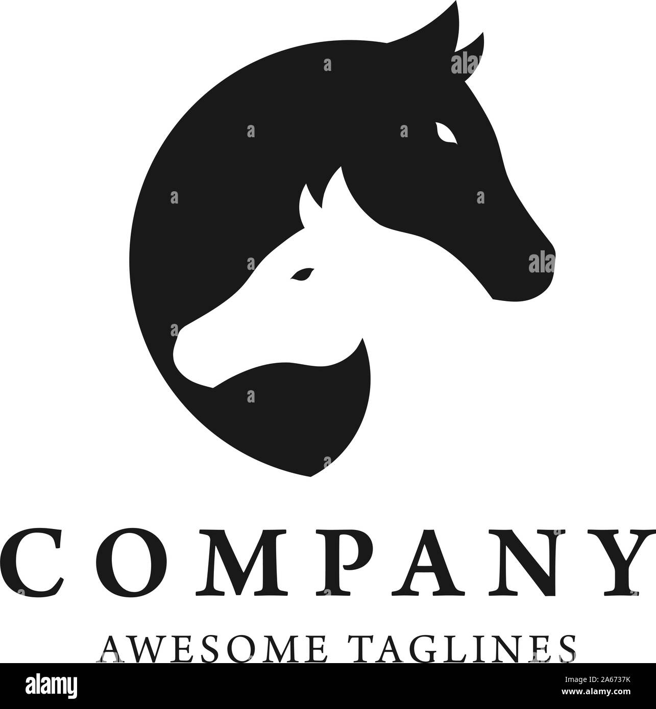 Profil de tête chevaux modèle logo graphique, logo tête chevaux jumeaux créative concept Illustration de Vecteur