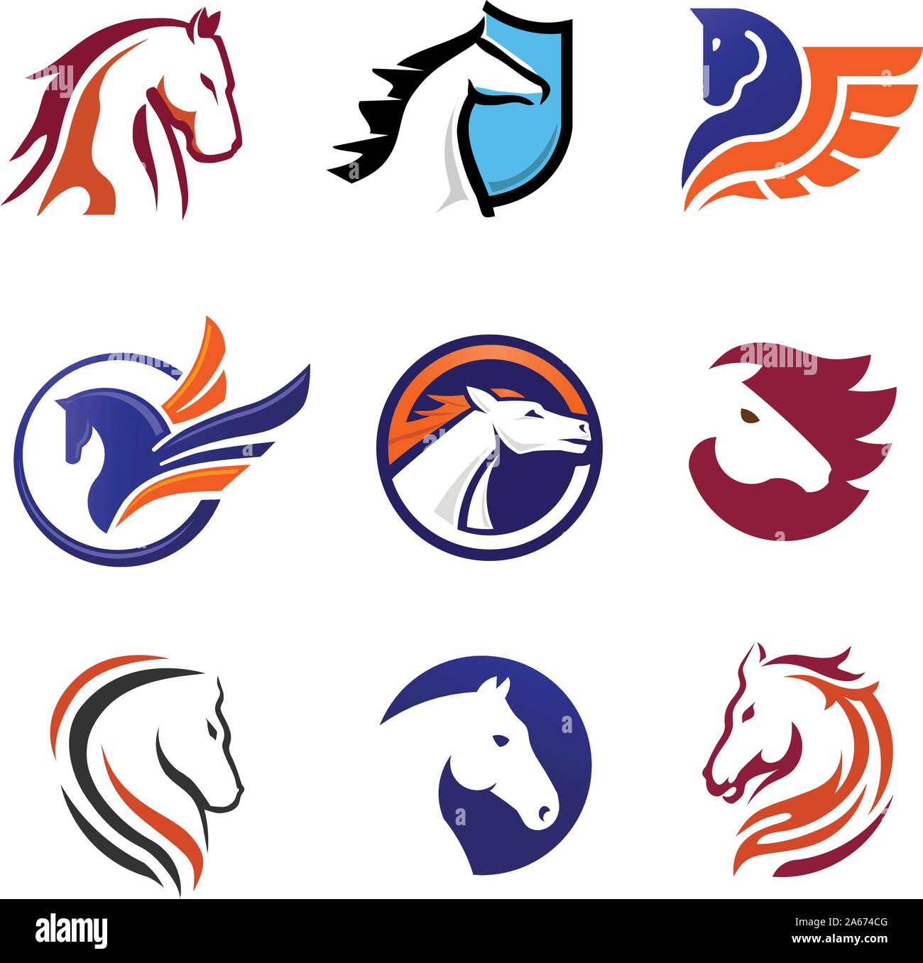 Moderne et simple de création de logo couleur animaux chevaux vector Illustration de Vecteur