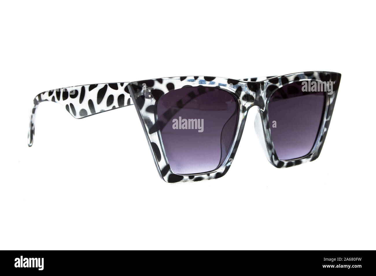 Rectangulaire noir wayfarer lunettes d'hiver épais style avec snow leopard châssis isolé sur fond blanc, Side View Banque D'Images