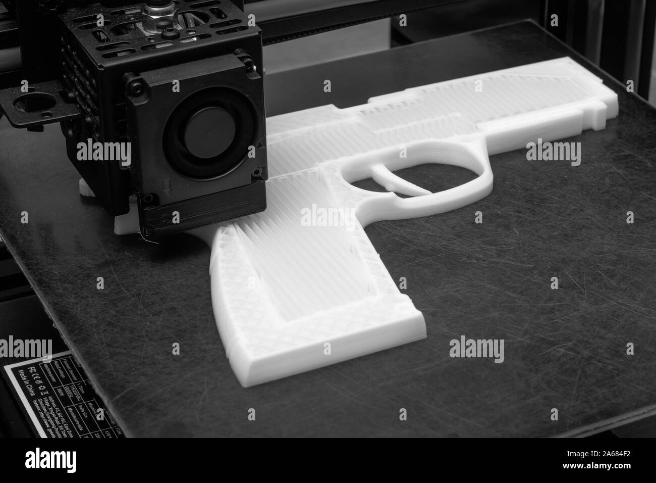 3D printed arme utilisée pour une tentative d'assassinat le noir et blanc Banque D'Images