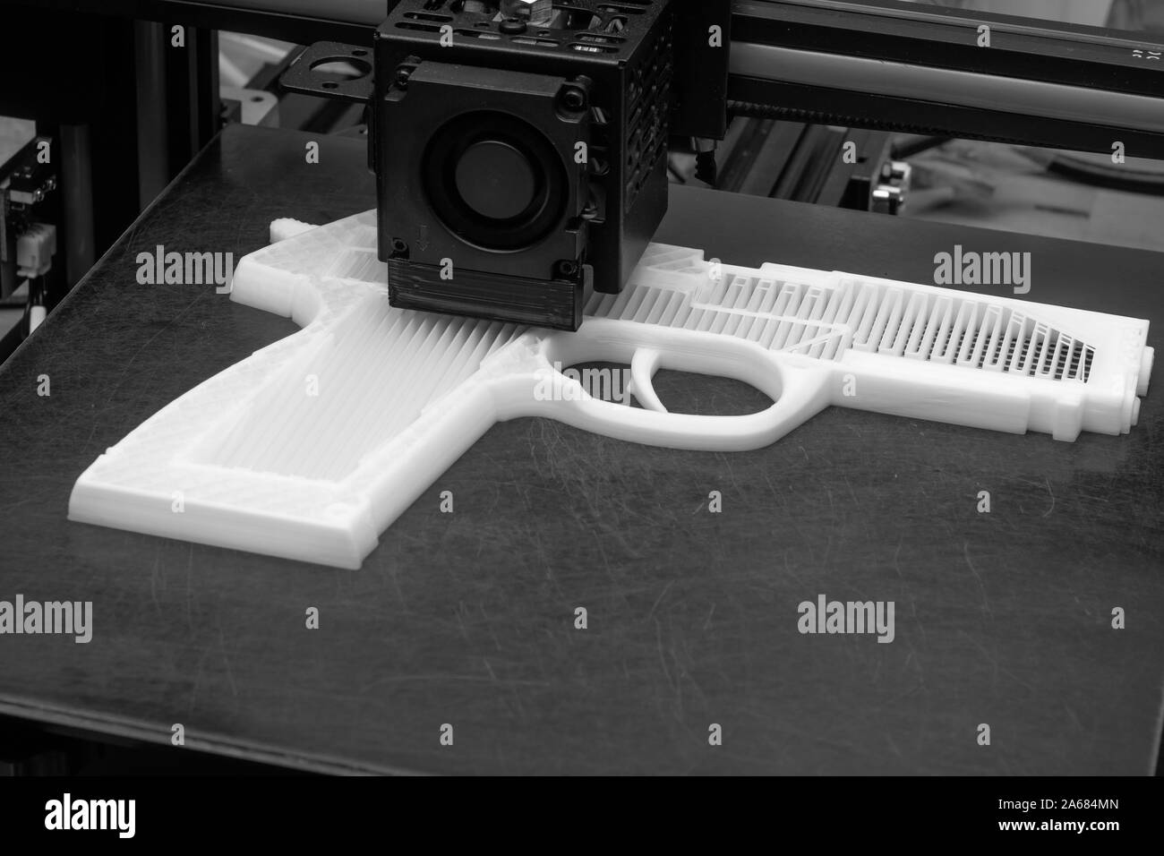 3D printed arme utilisée pour une tentative d'assassinat le noir et blanc Banque D'Images