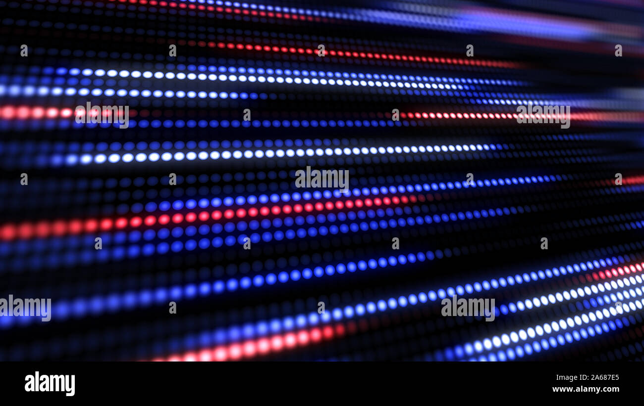Bleu, blanc et rouge résumé technologie historique de peu de lumière dot stripes. Motion Forme d-rougeoyant porté petite boule de particules. Résumé pop créative motion colorés. Banque D'Images