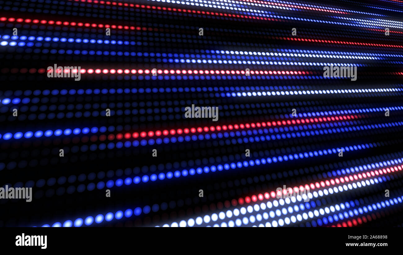 Bleu, blanc et rouge résumé technologie historique de peu de lumière dot stripes. Motion Forme d-rougeoyant porté petite boule de particules. Résumé pop créative motion colorés. Banque D'Images
