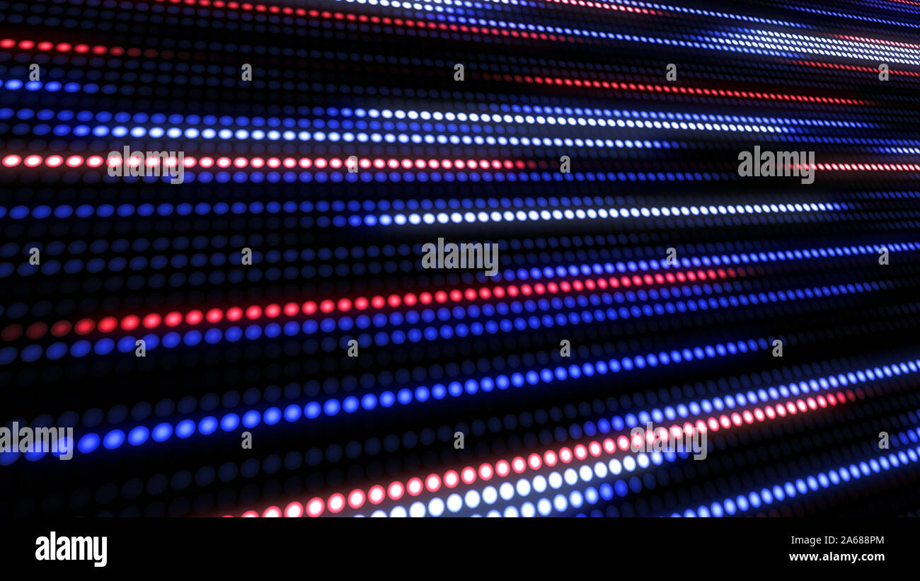 Bleu, blanc et rouge résumé technologie historique de peu de lumière dot stripes. Motion Forme d-rougeoyant porté petite boule de particules. Résumé pop créative motion colorés. Banque D'Images