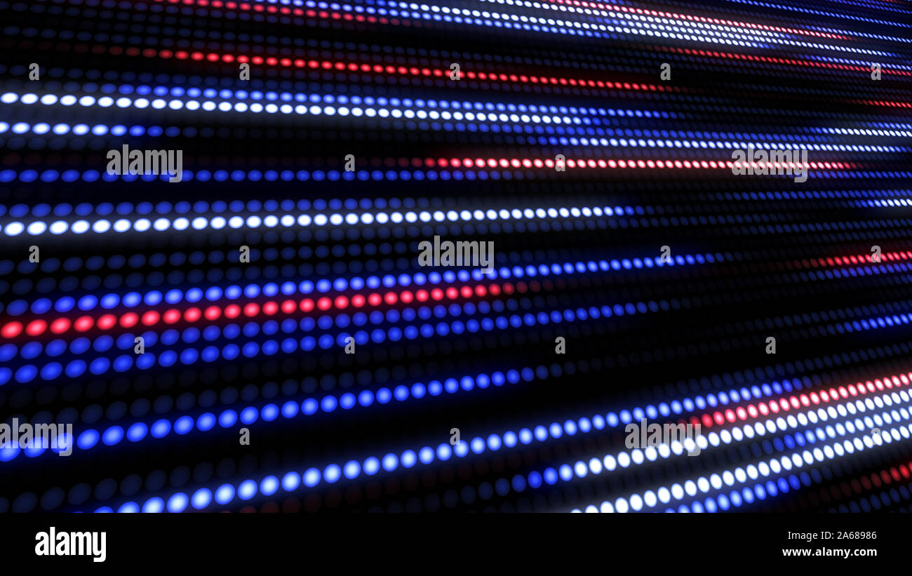 Bleu, blanc et rouge résumé technologie historique de peu de lumière dot stripes. Motion Forme d-rougeoyant porté petite boule de particules. Résumé pop créative motion colorés. Banque D'Images