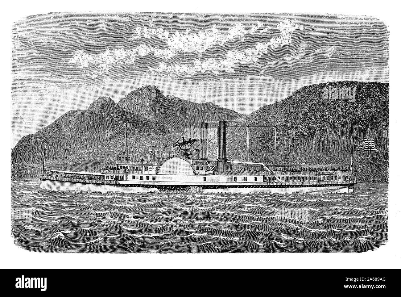 - En bateau à vapeur avec sidewheel pagayeurs pour une rapidité de transport - le transport de passagers et de marchandises sur le fleuve Hudson Banque D'Images
