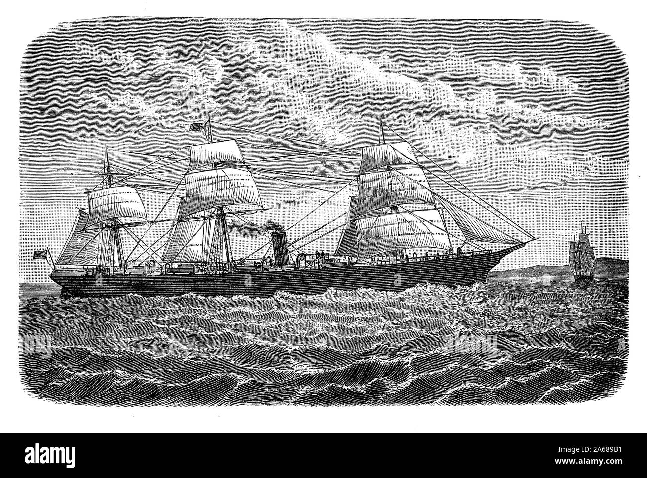 19e siècle fret transatlantique paquebot sur l'océan Atlantique entre l'Europe de l'Ouest et en Amérique du Nord Banque D'Images