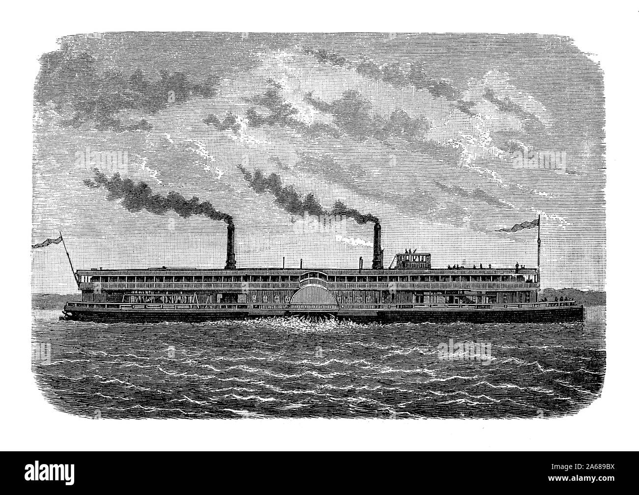 Deux étages steamship avec pont arrière et sidewheel pagayeuses de service sur la Volga Banque D'Images
