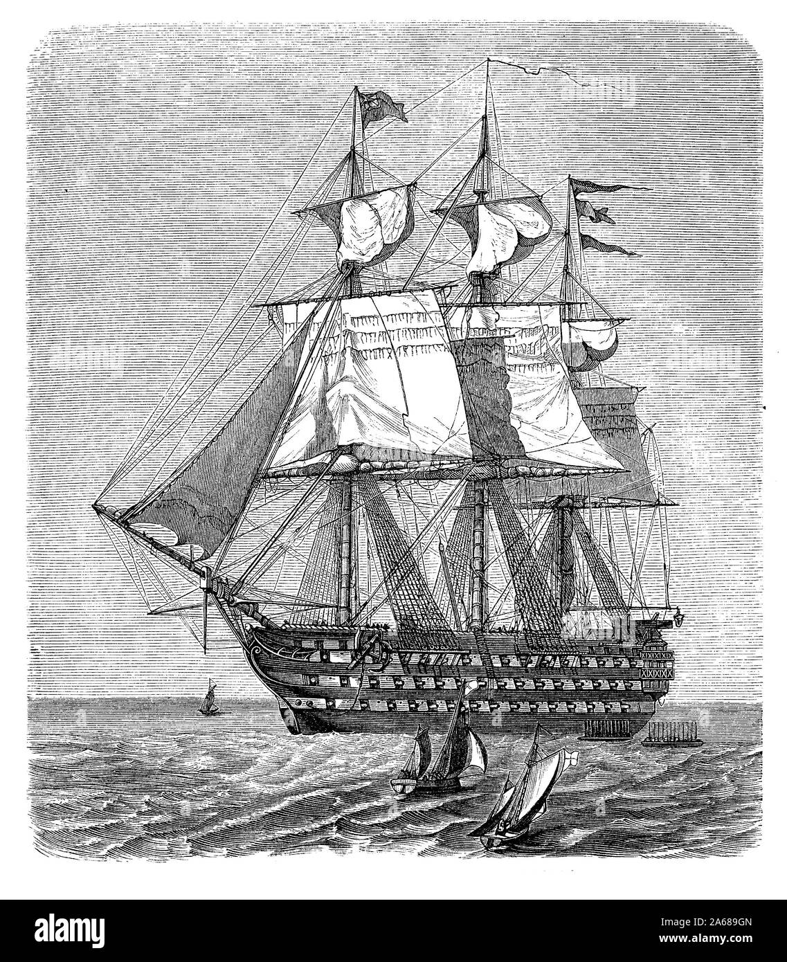 Le HMS Duke of Wellington de la Royal Navy lancé en 1852 propulsé à la fois par la voile et la vapeur, navire amiral de la flotte de l'amiral Sir Charles Napier Banque D'Images