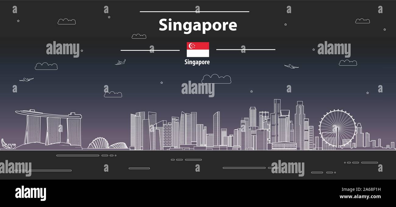 Singapour cityscape line style art vector illustration détaillée. Arrière-plan de voyage Illustration de Vecteur