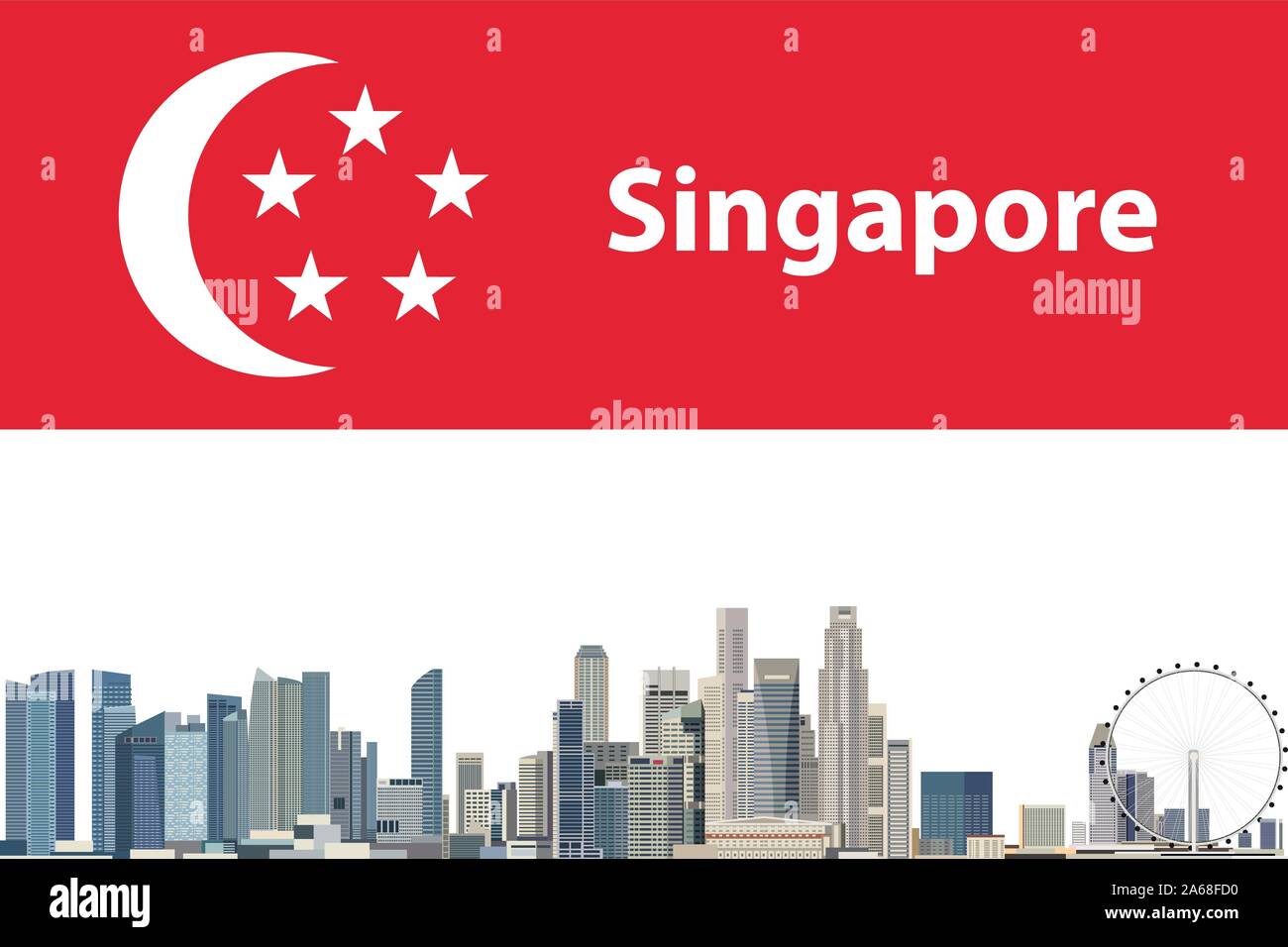 Vector illustration of Singapore city skyline avec pavillon de Singapour sur l'arrière-plan Illustration de Vecteur