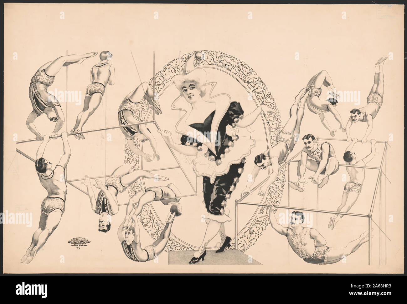 Femme clown. Acrobates sur bars Banque D'Images