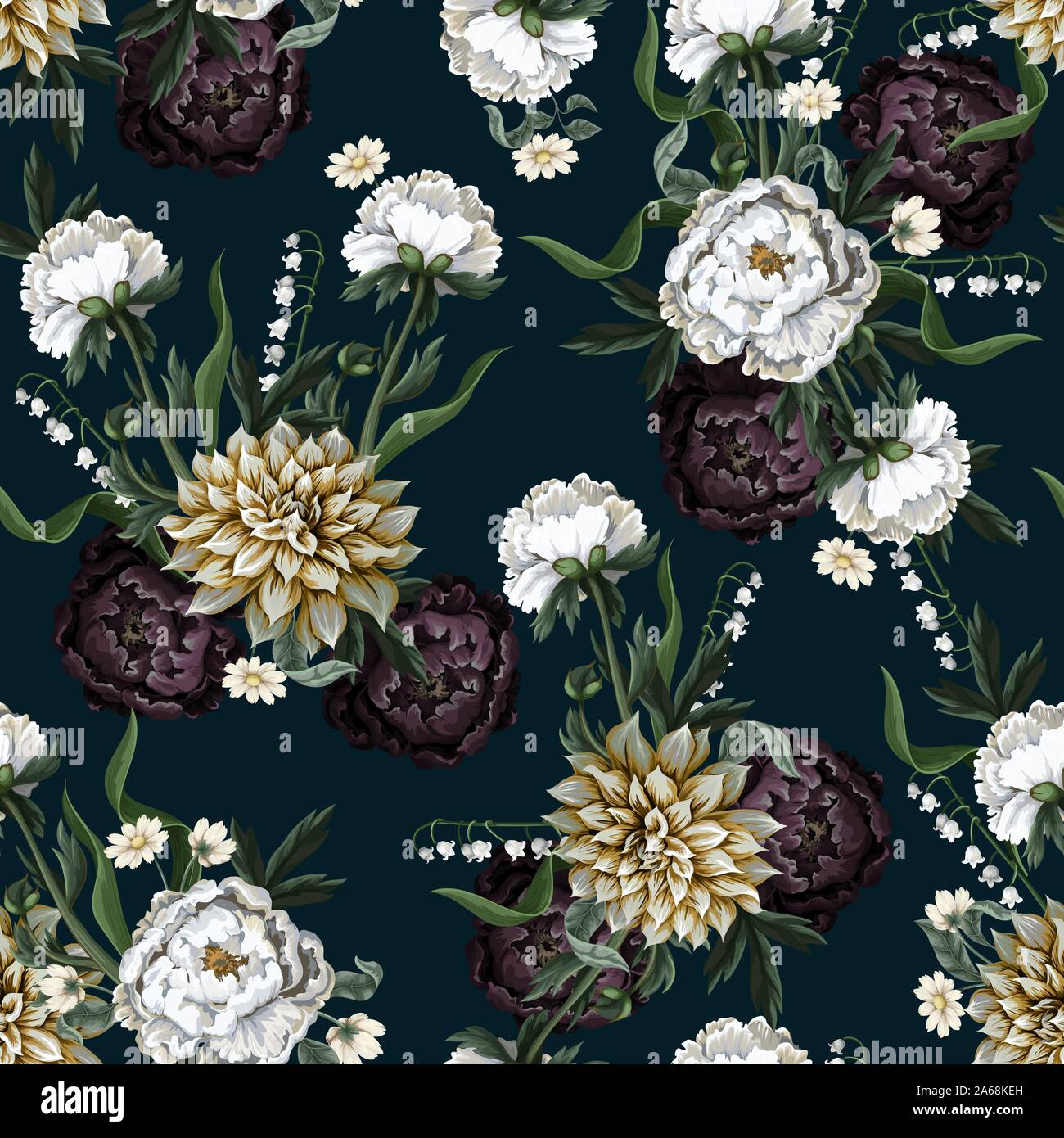Modèle sans couture avec dahlia et de pivoine dans un style vintage. Vecteur. Illustration de Vecteur