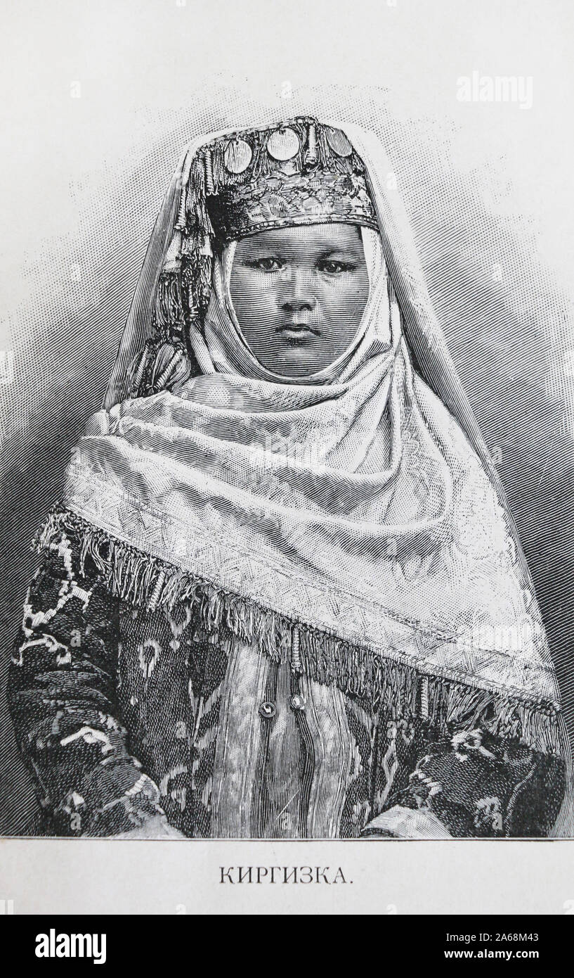 Femme kirghize. Gravure du xixe siècle. Banque D'Images