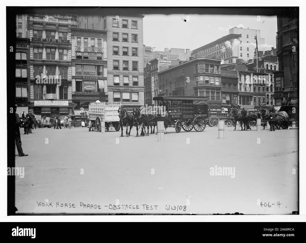 Défilé de chevaux de travail, [montrant Anheuser Busch équipe], obstacle, test [New York] Banque D'Images