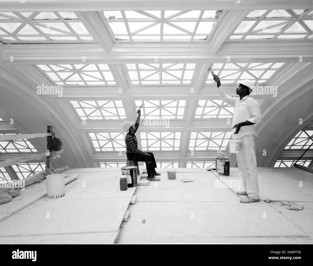 Les travailleurs de la gare Union, Washington, D.C., au cours de la restauration dans les années 1980 Banque D'Images
