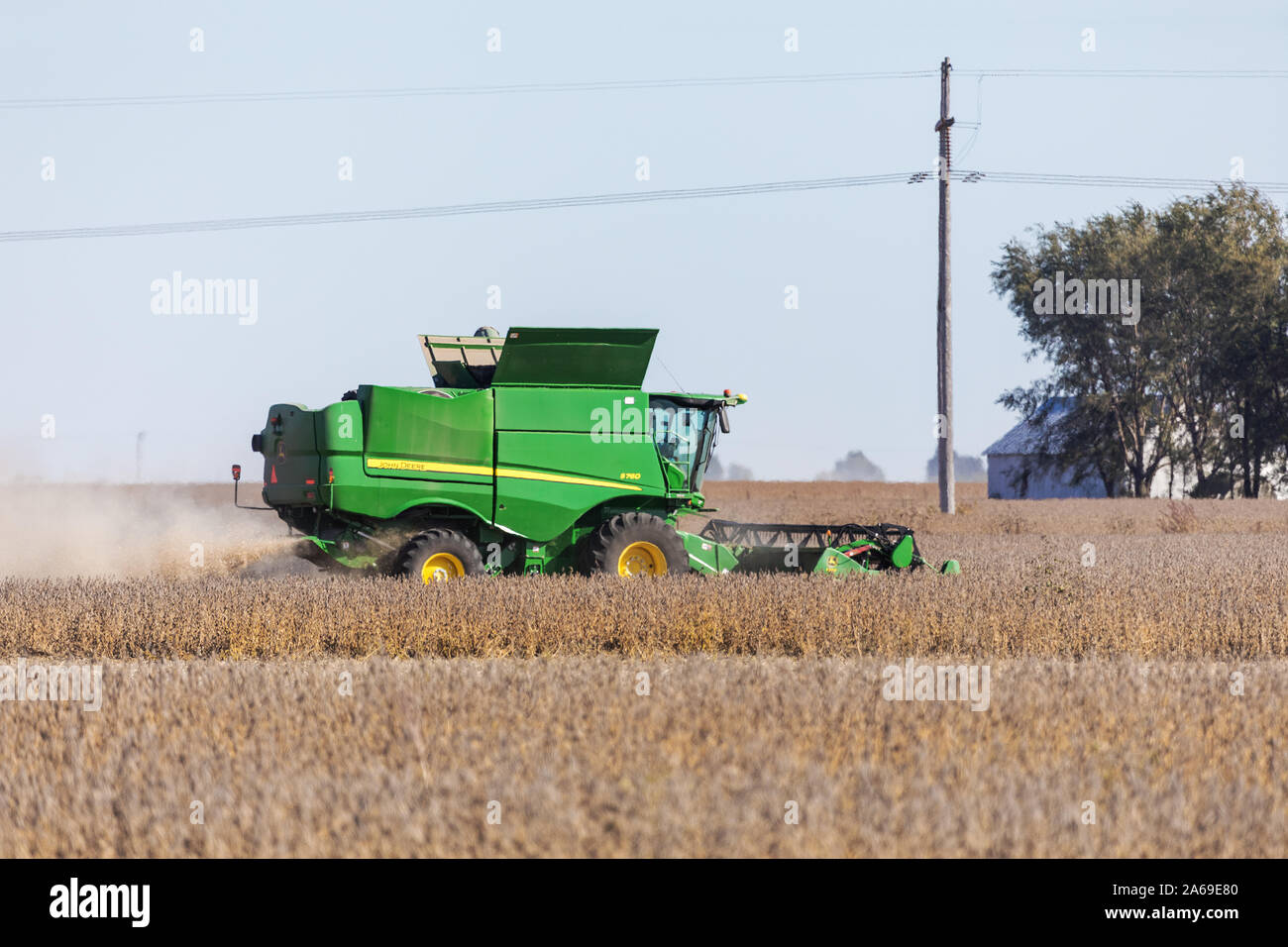 La récolte de soja près de Roscoe, Iowa. Banque D'Images