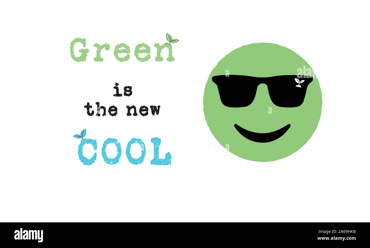 Le vert est la nouvelle cool text avec les emoji vert design, c'est cool de se préoccuper de l'environnement concept illustration Banque D'Images