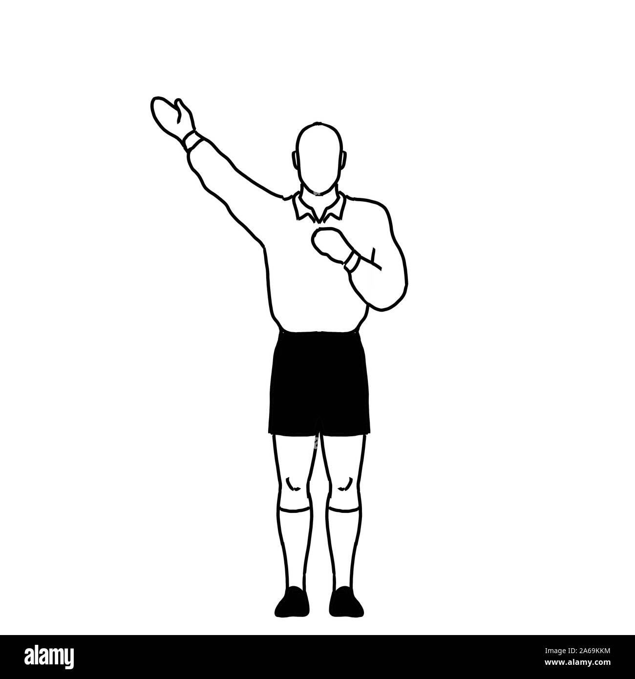 Retro style dessin illustration montrant un arbitre de rugby avec coup de pied de pénalité sur la main le fond isolé en noir et blanc. Banque D'Images