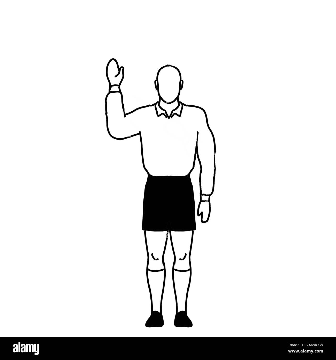 Retro style dessin illustration montrant un arbitre de rugby avec pénalité coup de pied franc sur la main le fond isolé en noir et blanc. Banque D'Images