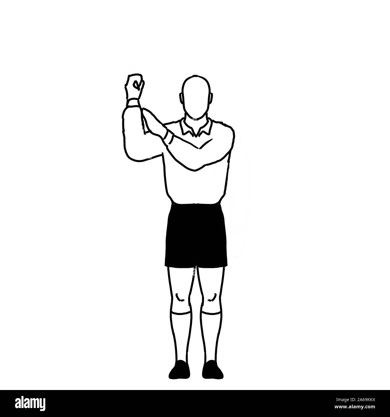 Retro style dessin illustration montrant un arbitre de rugby frapper à mort avec signal de la main sur fond isolé en noir et blanc. Banque D'Images