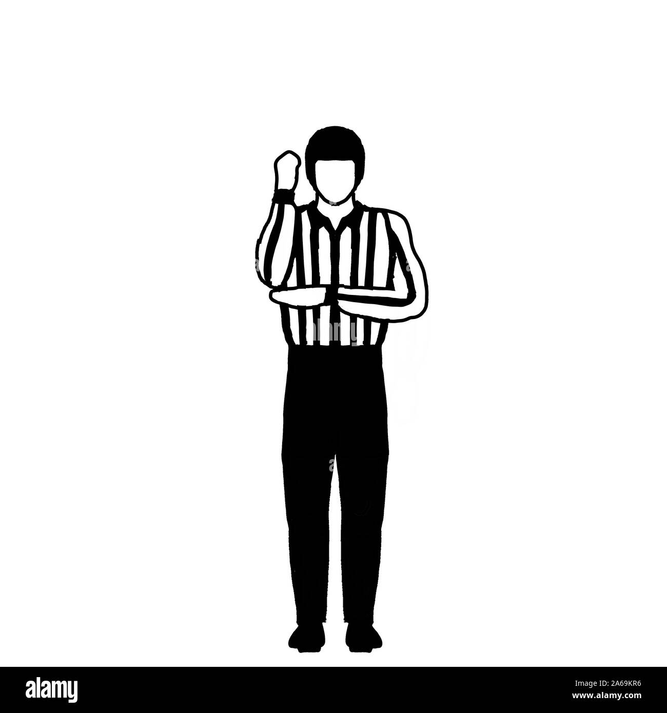 Illustration montrant un dessin officiel de hockey sur glace ou à l'arbitre le signal de la main avec différentes sur fond isolé en noir et blanc. Banque D'Images