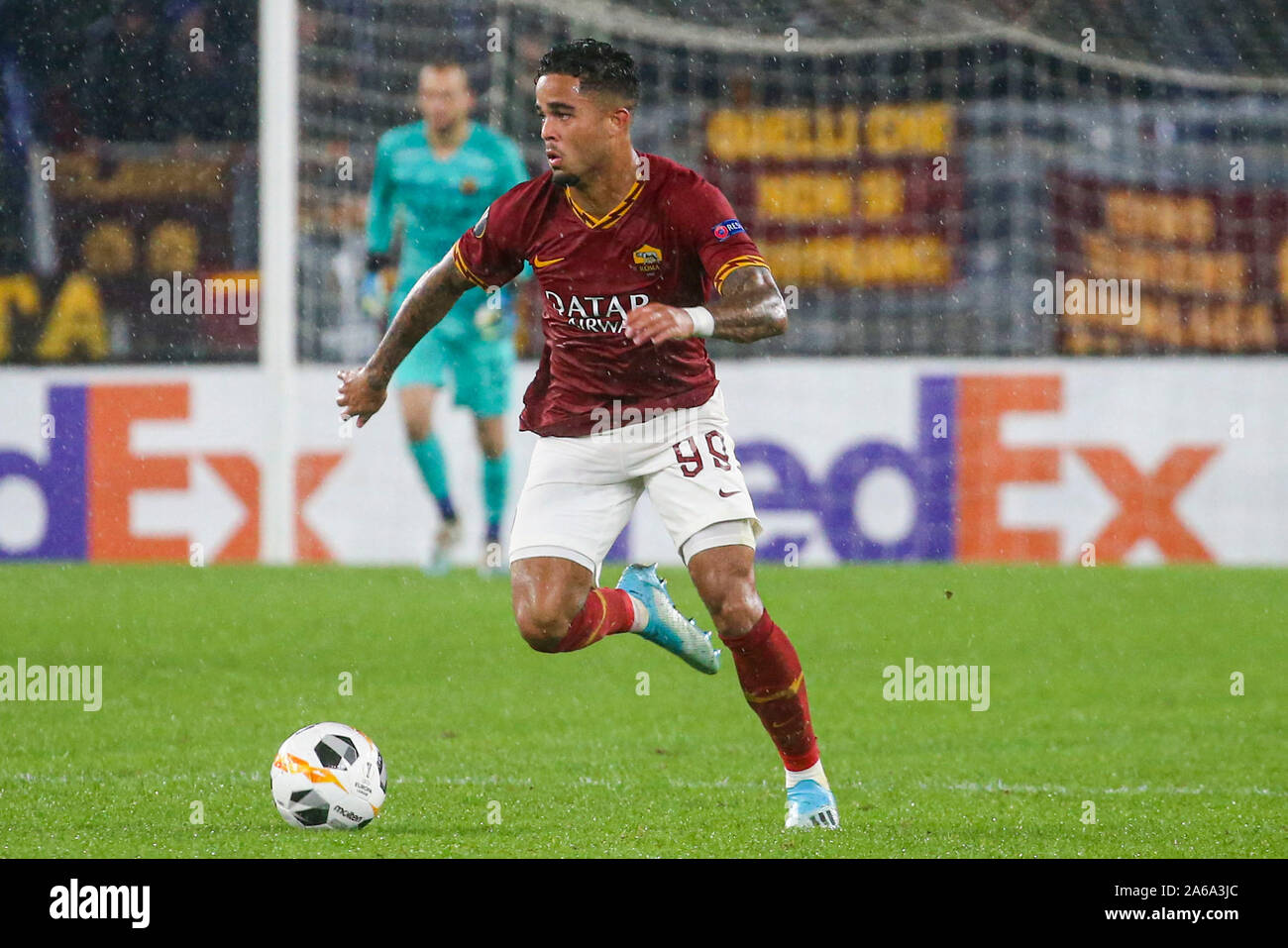 Comme l'attaquant néerlandais Roms Justin Kluivert lors de l'Europa League football match Borussia M'Gladbach vs Roms le 23 octobre 2019 au Stade olympique (Photo de Antonio Balasco/Pacific Press) Banque D'Images