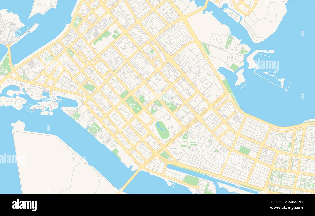 Version imprimable La carte des rues d'Abu Dhabi, Emirats Arabes Unis. Modèle de carte pour un usage en entreprise. Illustration de Vecteur