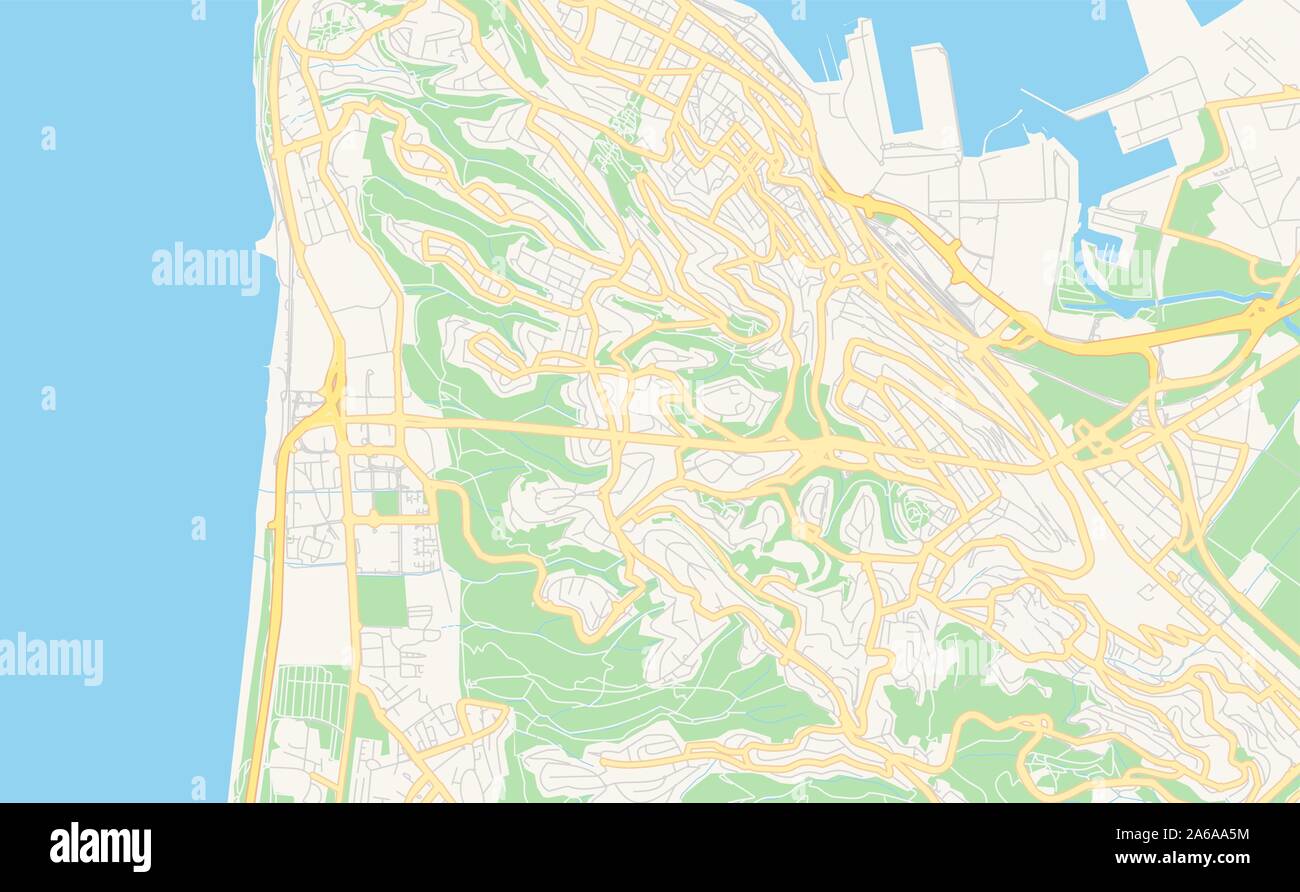 Version imprimable La carte des rues d'Haïfa, Israël, Haifa District. Modèle de carte pour un usage en entreprise. Illustration de Vecteur