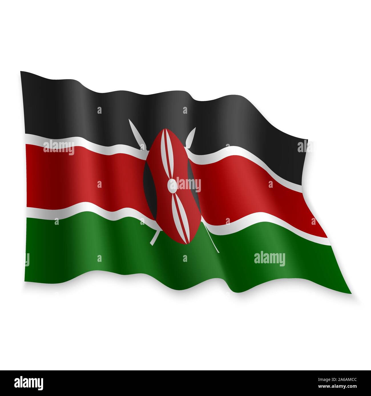 3D réaliste Waving Flag du Kenya sur fond blanc Illustration de Vecteur