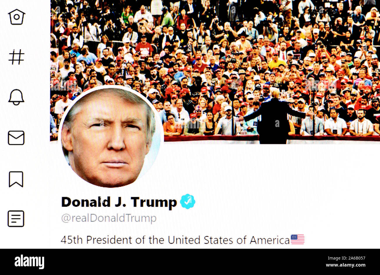 La page Twitter (Oct 2019) Donald J. Trump Banque D'Images