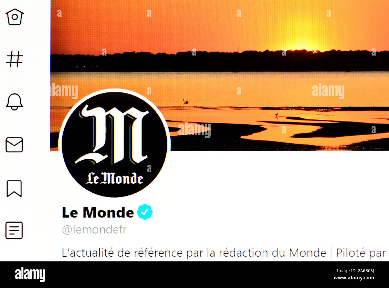 La page Twitter (Oct 2019) Le Monde, journal français Banque D'Images