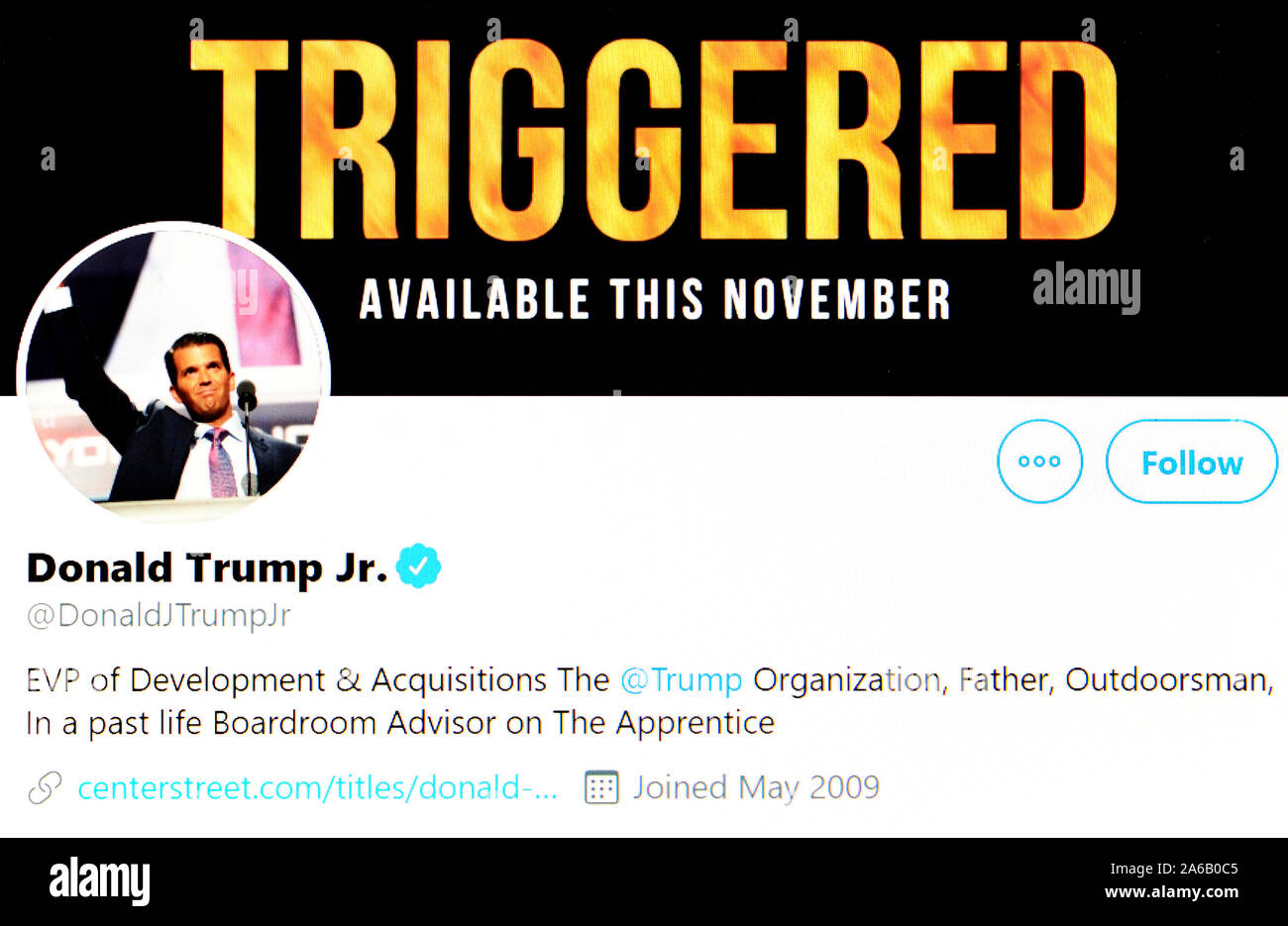 La page Twitter (Oct 2019) Donald Trump Jr. Banque D'Images