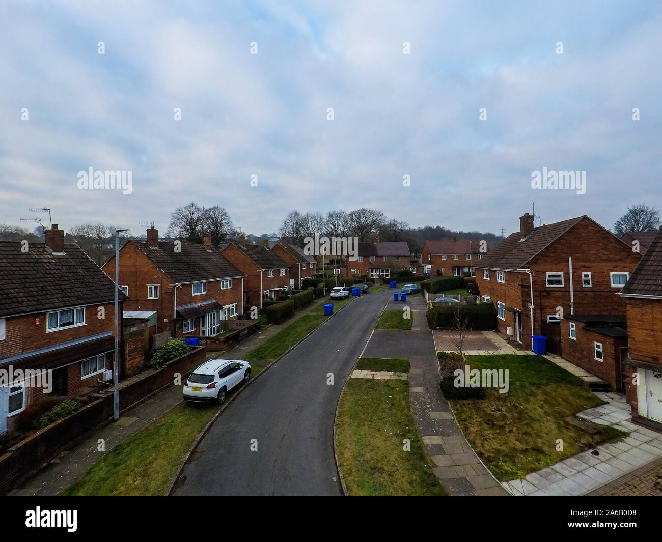 Vue aérienne de la zone pauvre de Tunstall et Chell Heath à Stoke on Trent, rues après des terrasses de logement au déclin urbain, une zone pauvre Banque D'Images