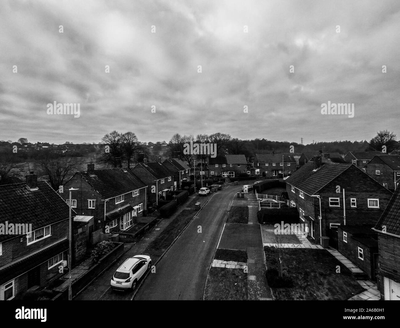 Vue aérienne de la zone pauvre de Tunstall et Chell Heath à Stoke on Trent, rues après des terrasses de logement au déclin urbain, une zone pauvre Banque D'Images