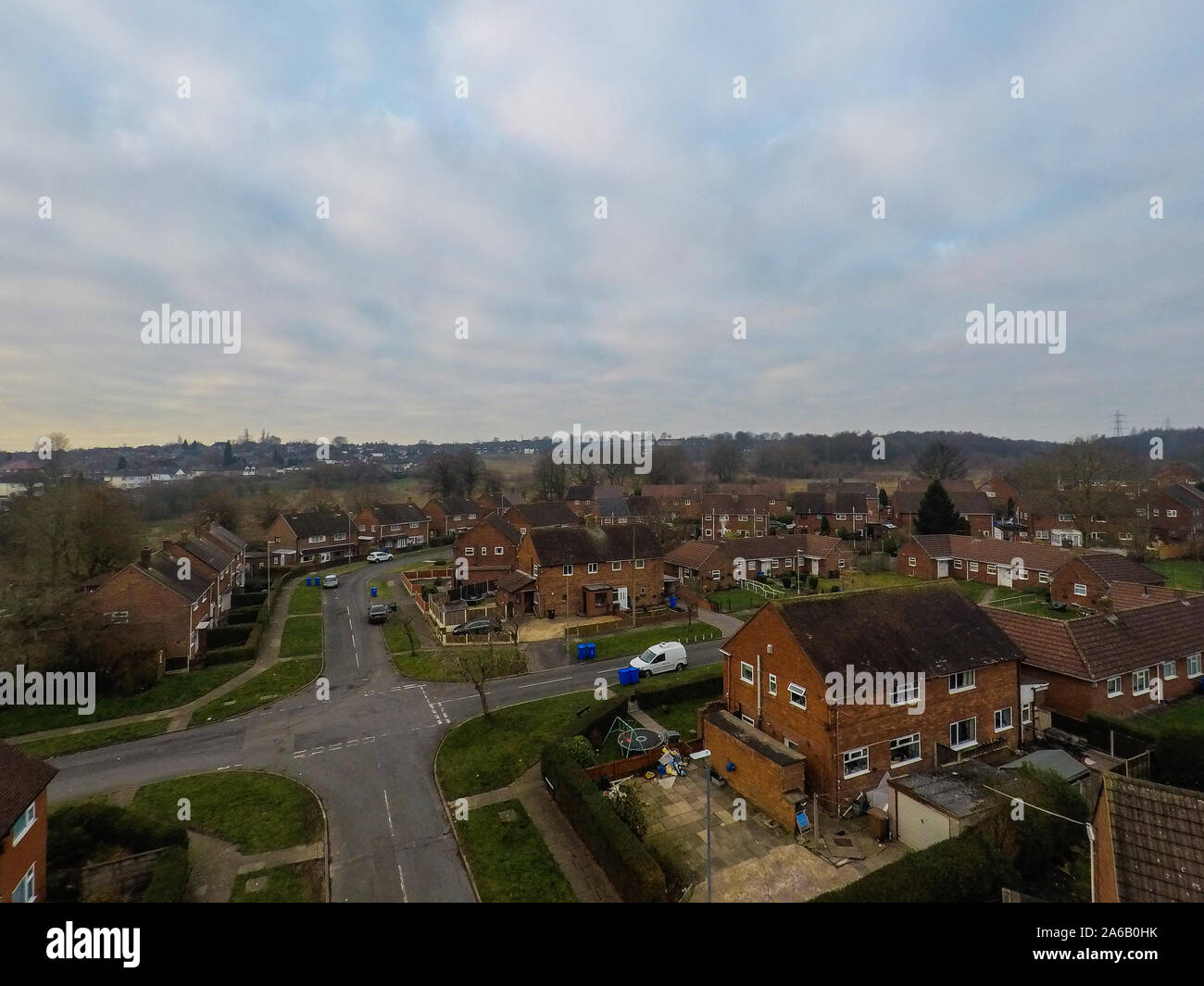 Vue aérienne de la zone pauvre de Tunstall et Chell Heath à Stoke on Trent, rues après des terrasses de logement au déclin urbain, une zone pauvre Banque D'Images