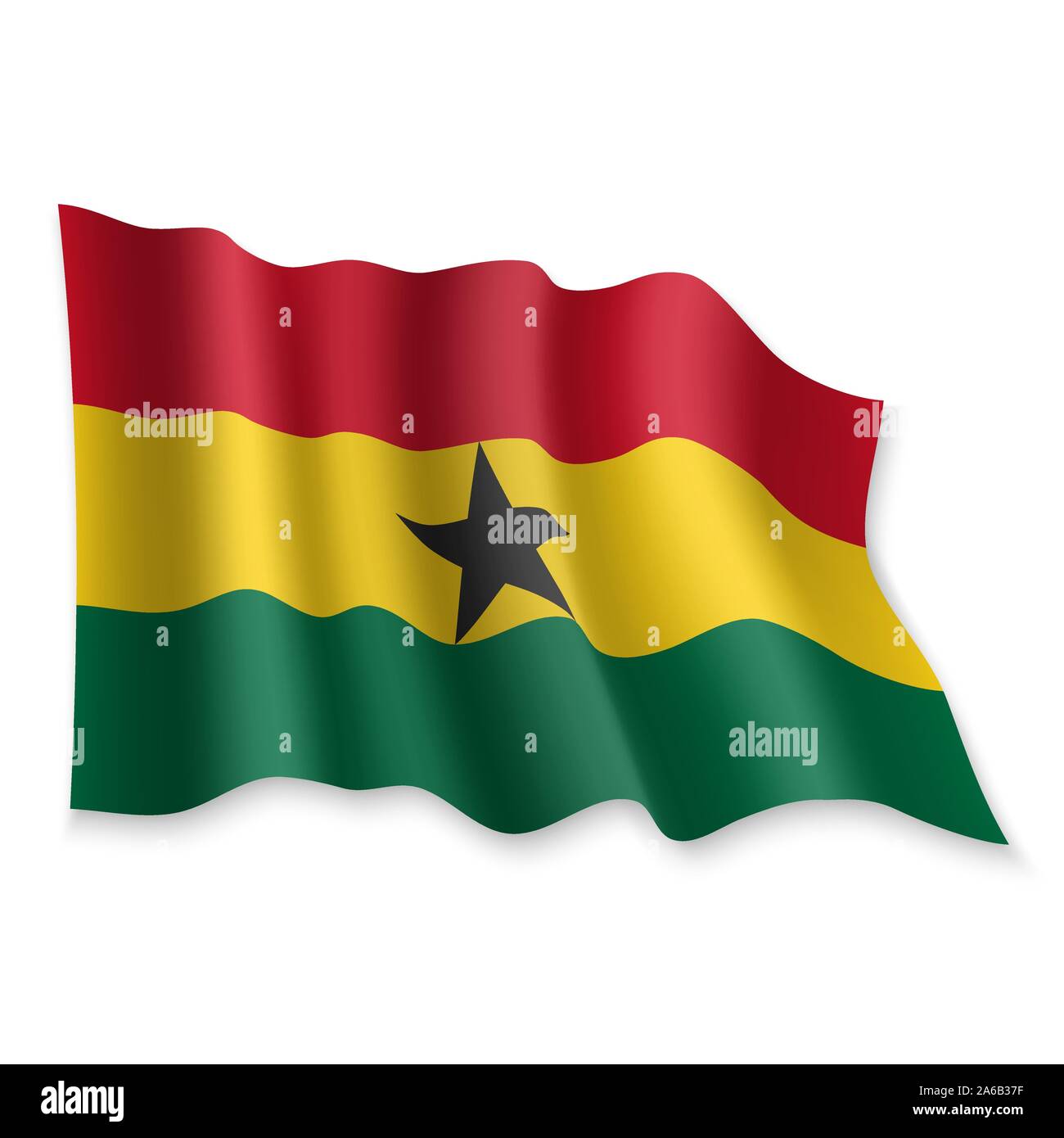 3D réaliste Waving Flag du Ghana sur fond blanc Illustration de Vecteur