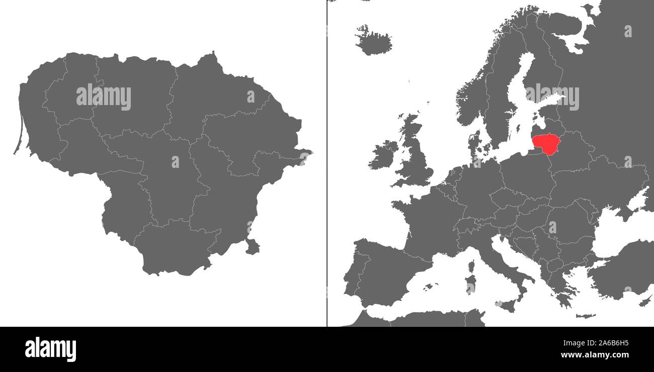 Carte de la Lituanie avec emplacement sur carte de l'Europe Illustration de Vecteur