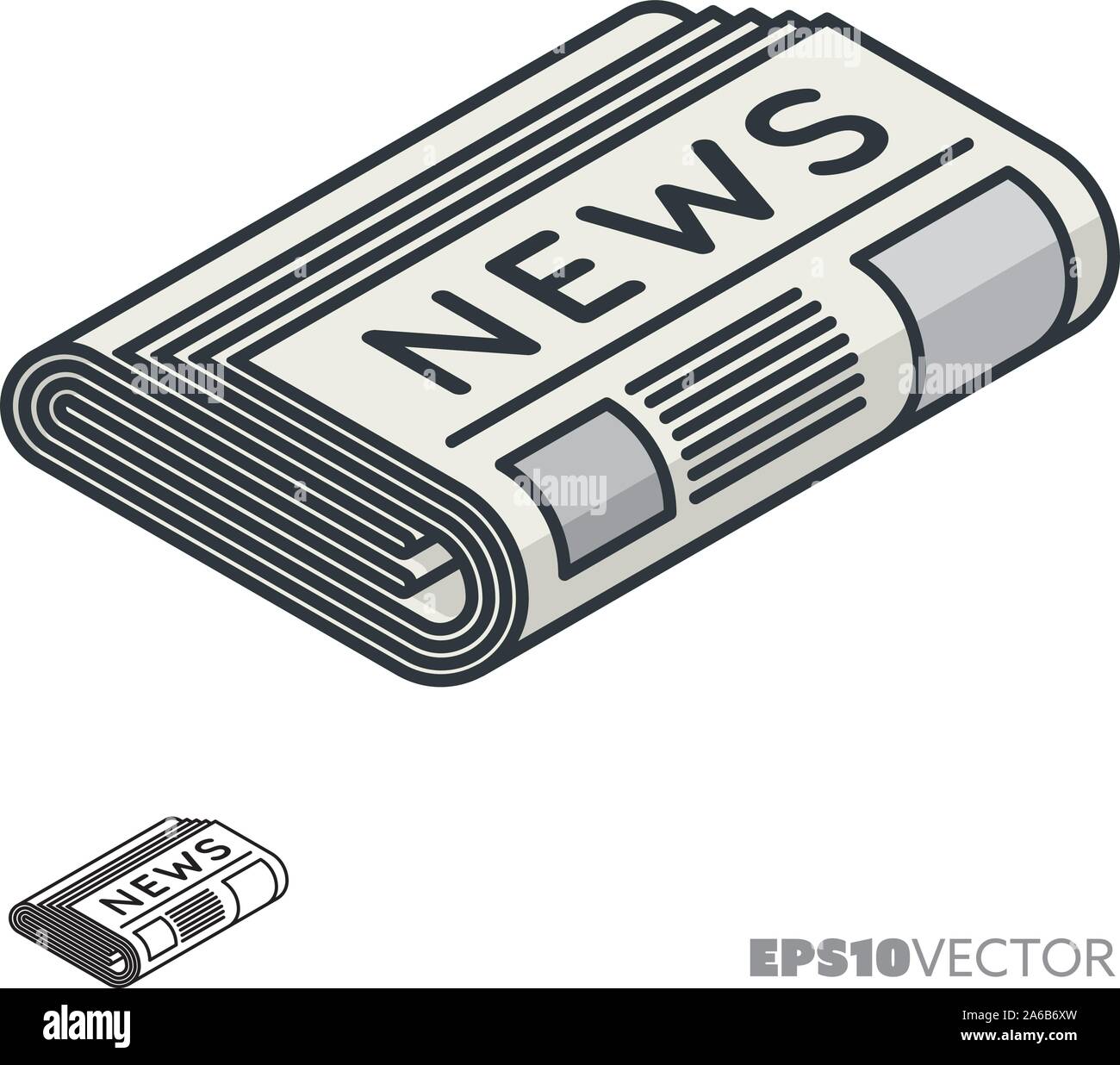 Journal des laminés plats, icône isométrique contours et rempli de symboles de médias imprimés. Concept de l'information et de la communication l'illustration vectorielle. Illustration de Vecteur