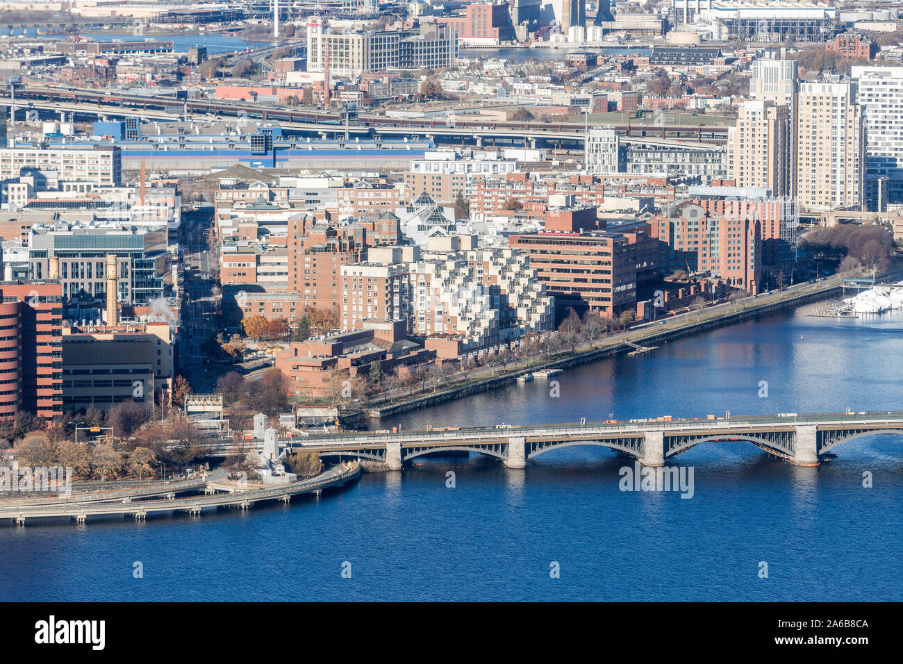 Paysages urbains, Boston Vue aérienne de Boston skyline du Prudential Center in a sunny day Banque D'Images