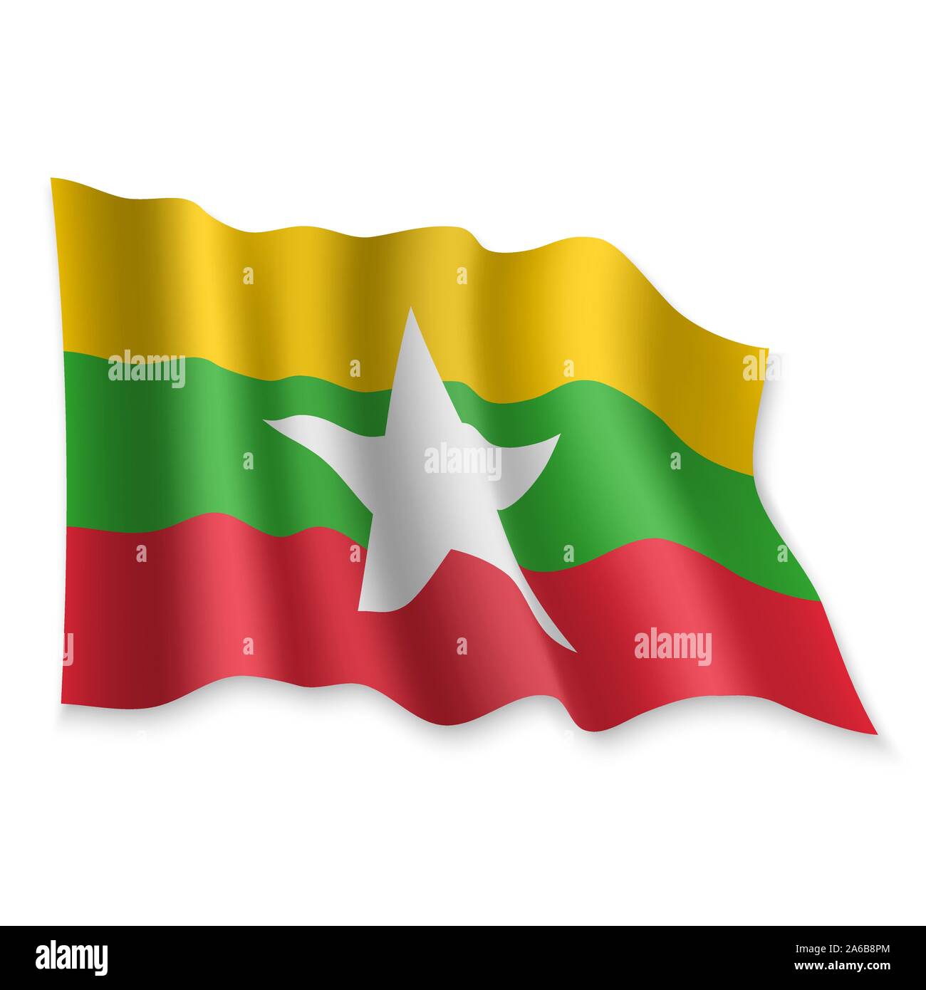 3D réaliste Waving Flag du Myanmar sur fond blanc Illustration de Vecteur