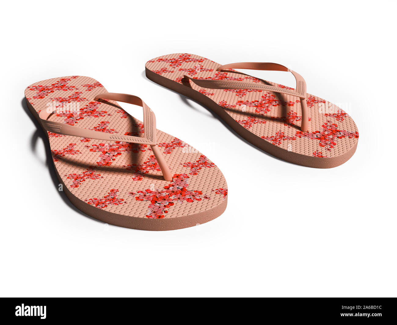 Womens espadrilles rouge moderne avec rendu 3D fleurs sur fond blanc avec ombre Banque D'Images