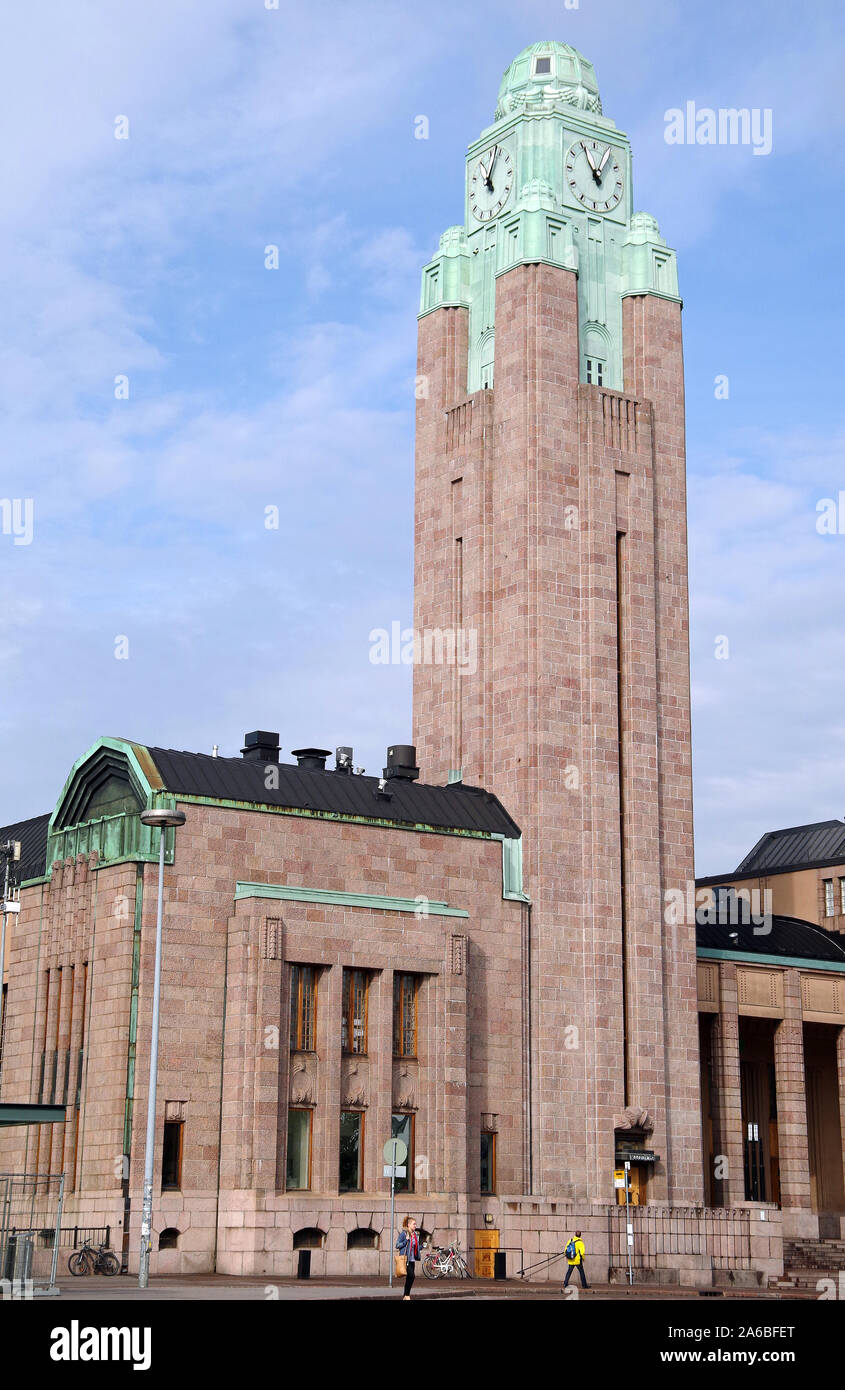 La gare centrale d'Helsinki, architecte Eliel, dans un style romantique National, ouvert en 1919 Banque D'Images