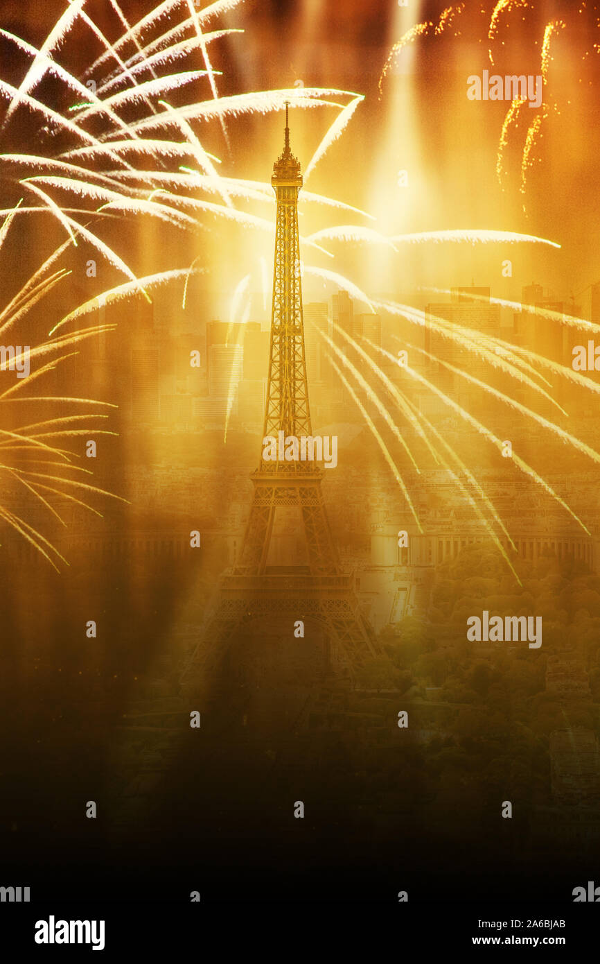 Célébrer la nouvelle année à Paris Tour Eiffel avec Fireworks Banque D'Images