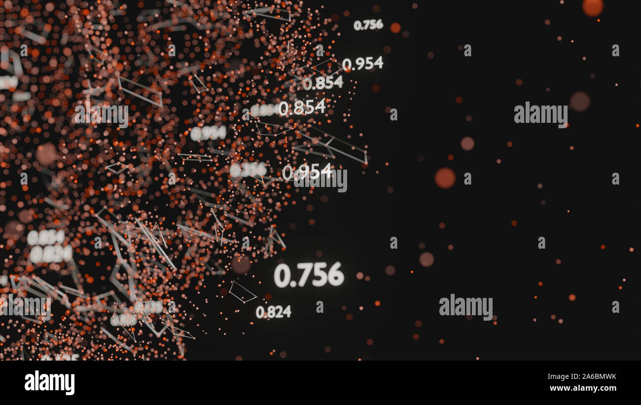 Réseau de lignes abstraites et des nombres aléatoires. Données d'entreprise. 3D illustration Banque D'Images
