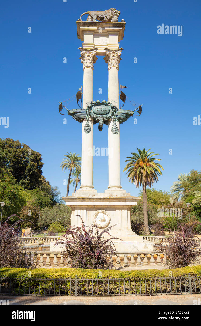 Christophe Colomb Séville Monument Monumento a Cristóbal Colón Jardines de Murillo Sevilla Séville Espagne Séville Andalousie Espagne eu Europe Banque D'Images