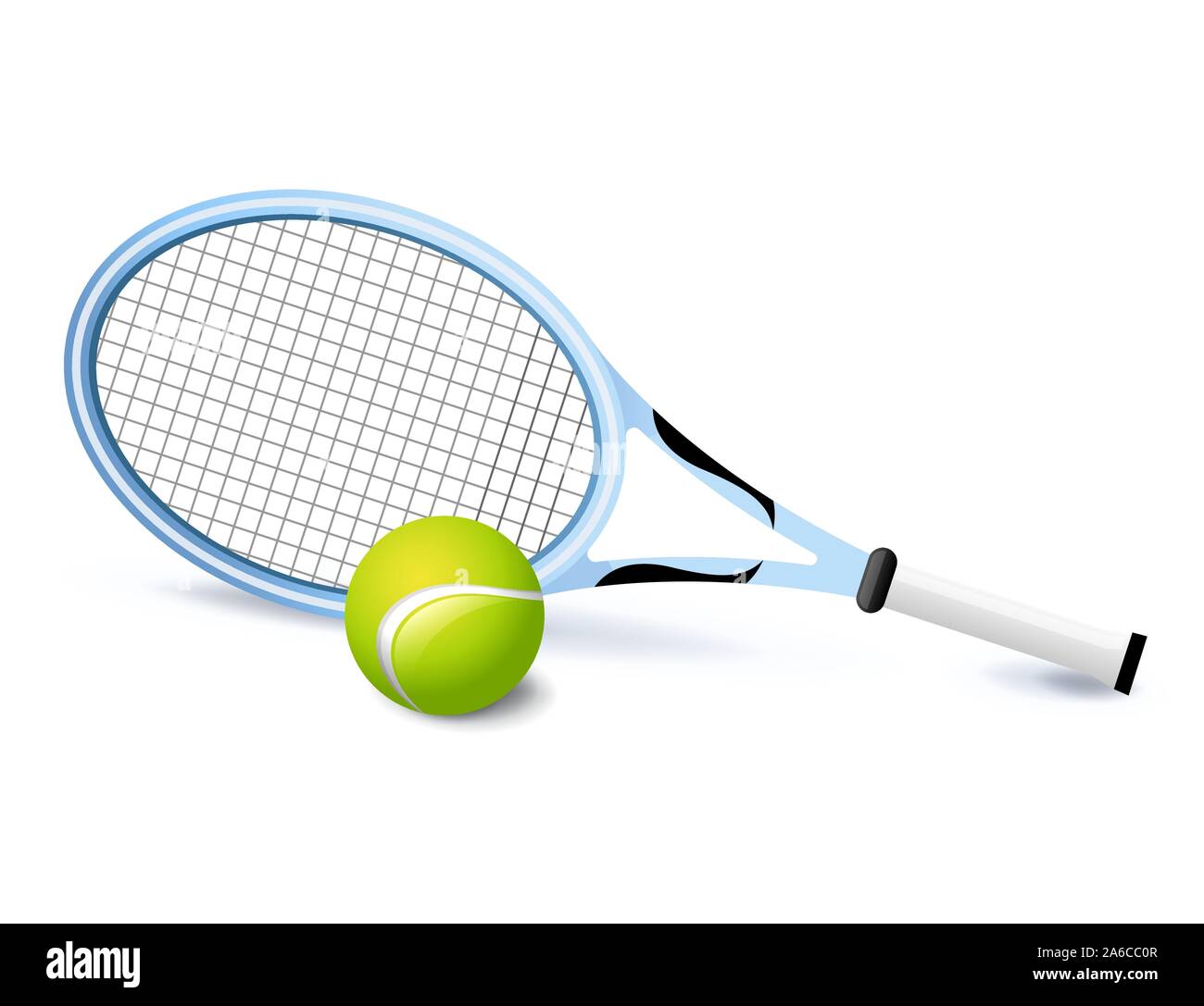 Raquette de tennis et de ballon vert isolé, l'icône de l'équipement sportif, l'illustration vectorielle. Illustration de Vecteur