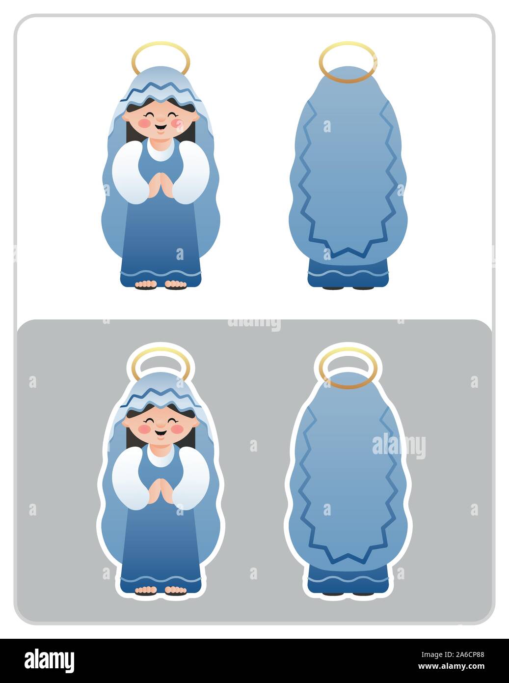 L'icône de la nativité recto verso autocollant et de la Vierge Marie. Cute cartoon character. Vector illustration sans transparence. Illustration de Vecteur